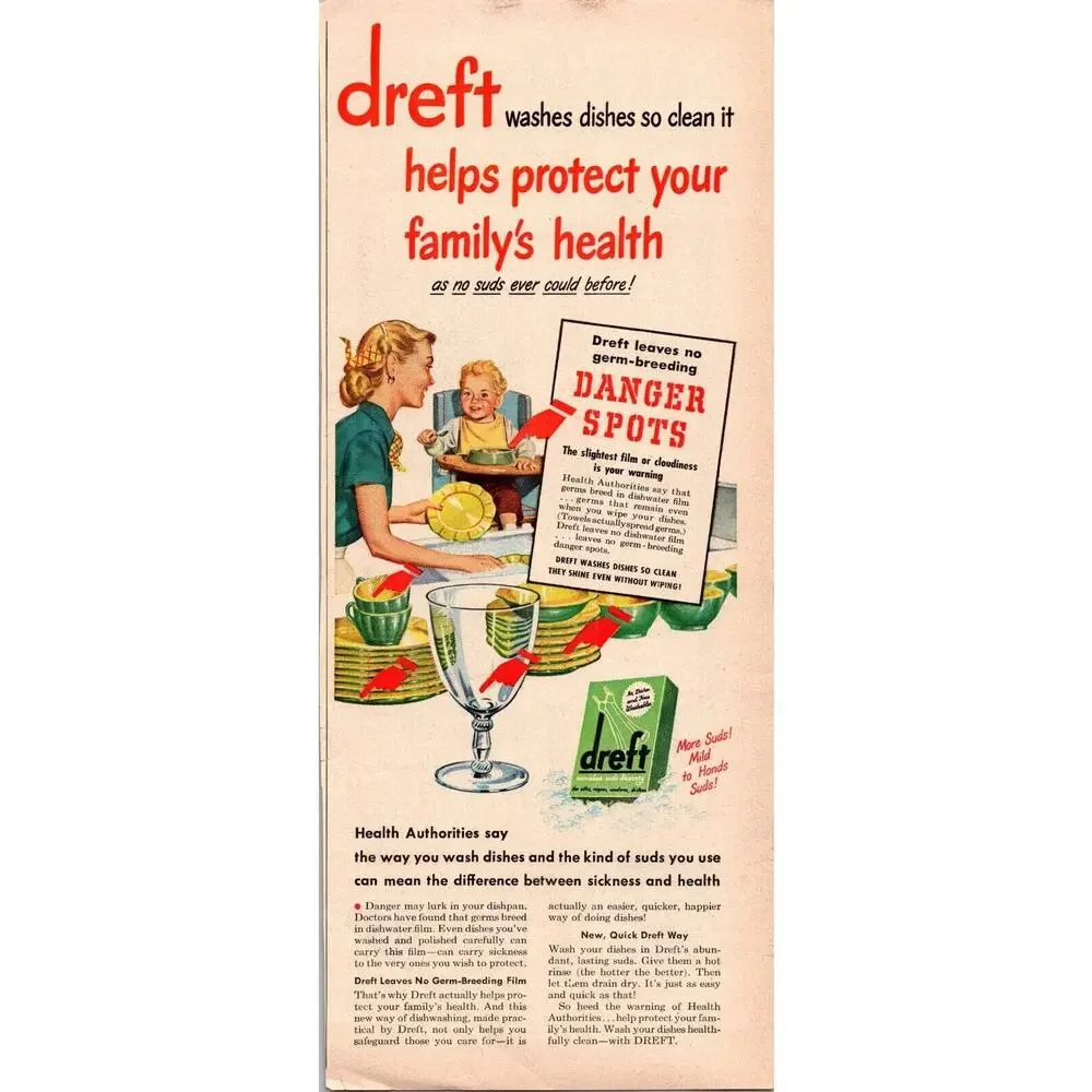 Vtg Print Ad Dreft Washes Dishes So Clean Protects Family Curtis Woodwork Trim - Picture 1 of 2